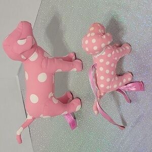 RARE HTF Pink Polka Dot Mini Dog Christmas Ornament Display Prop